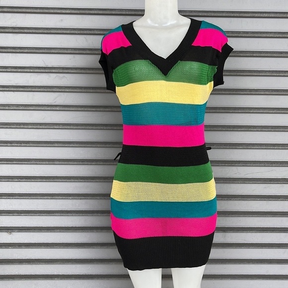 C Leo Knit Mini Multi Color Dress Size L - Picture 2 of 7